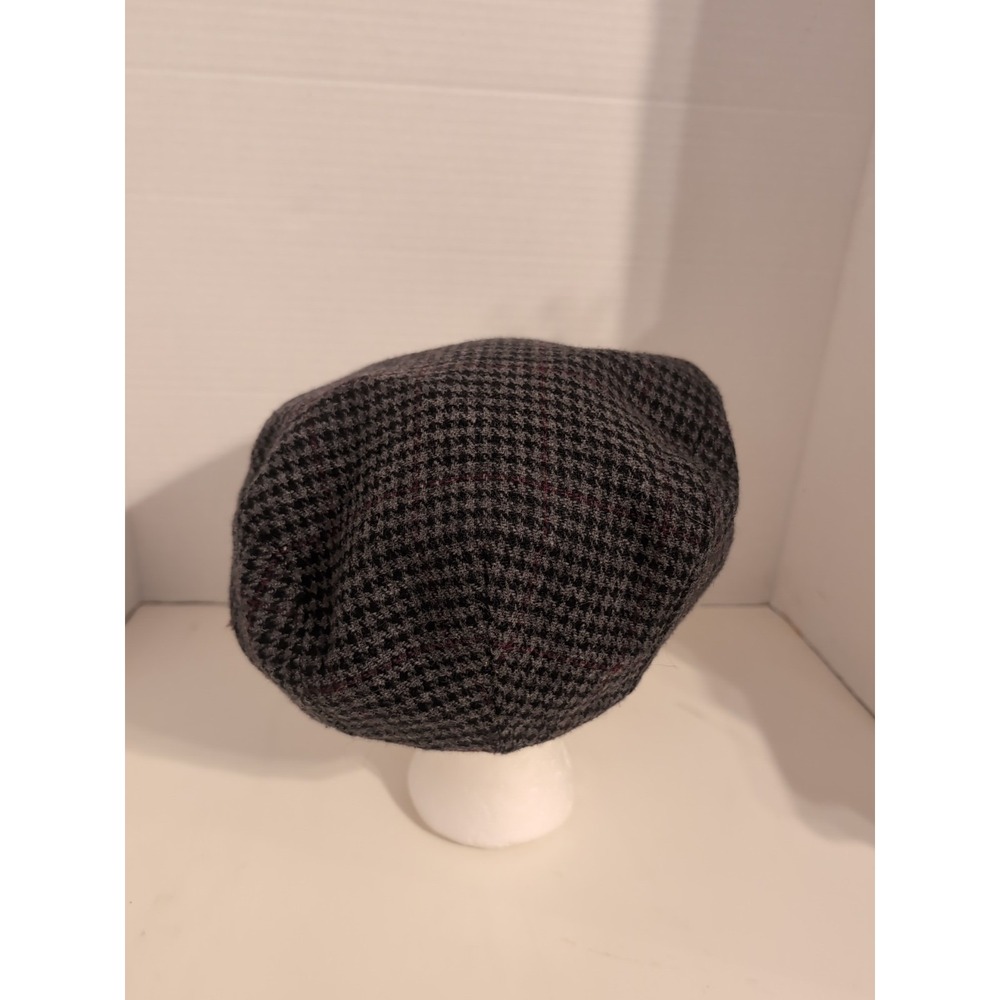 Vtg. Wool Black Gray Red Houndstooth Newsboy Cabbie Cap XL Gatsby Dapper Driving - Picture 2 of 6